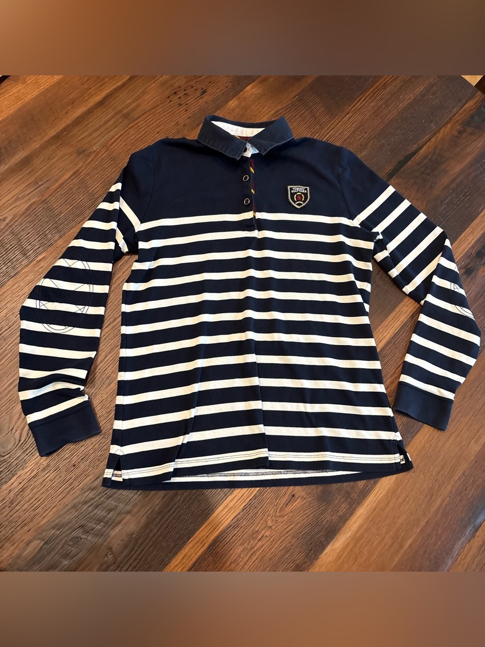 Tommy Hilfiger Preppy Navy & White Striped Polo Shirt, Cotton, All Seasons, S ?